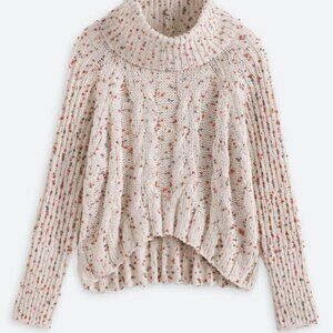 Les Serein Chunky Knit Cowl Neck Sweater – Speckled Cream – Size XL